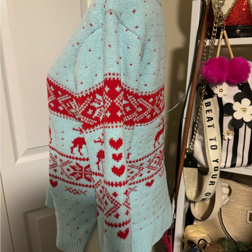 Betsey Johnson Women's Blue and Red Reindeer Sweater - Picture 4 of 4